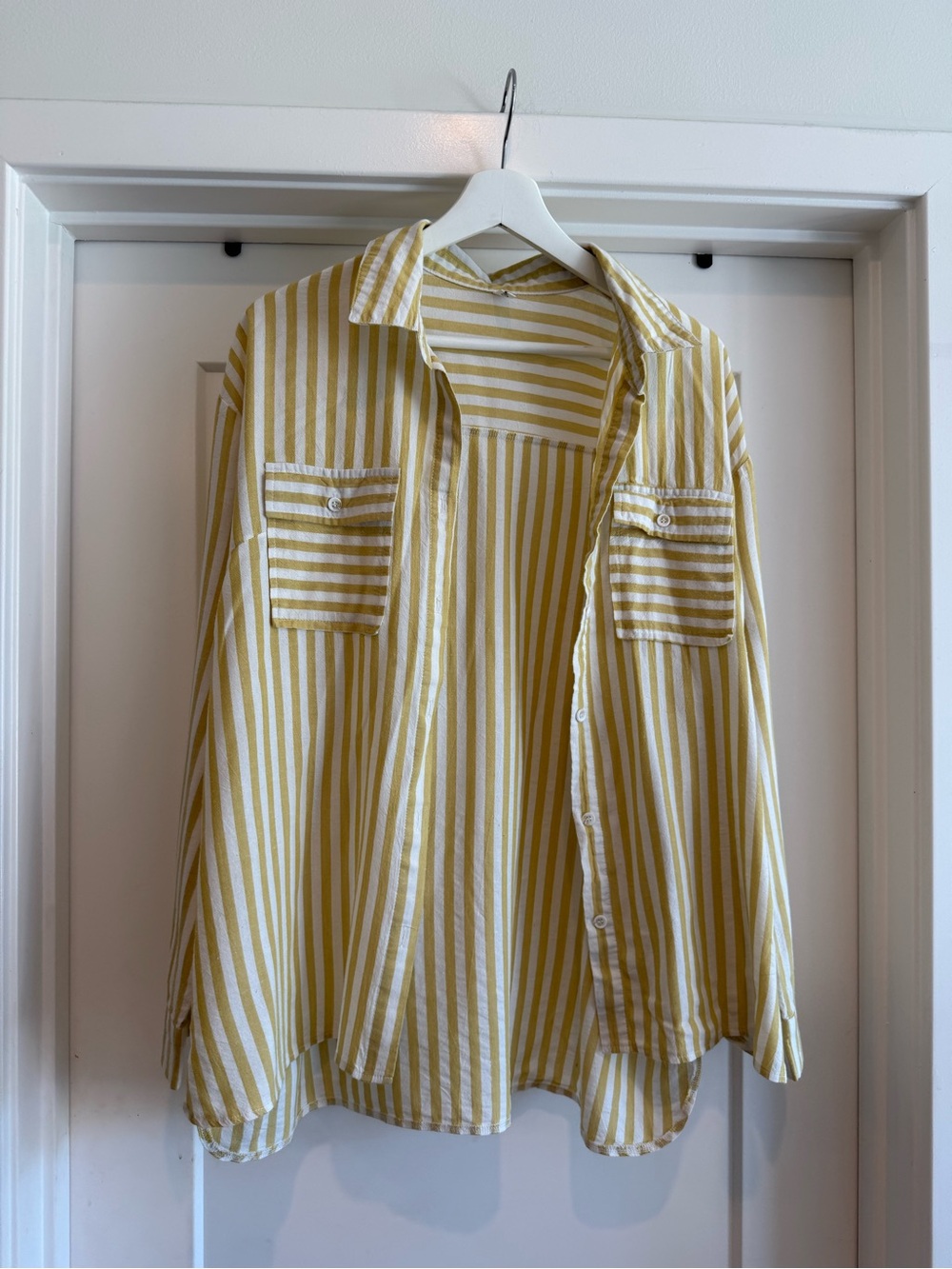 Yellow & White Striped Button-Up Shirt vacation